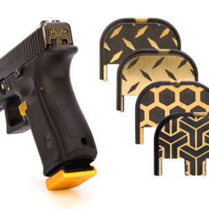 NDZ Glock Gen 5 Rear Slide Cover Plate in Brass & Black with Laser Deep Engraved Two-Tone Design